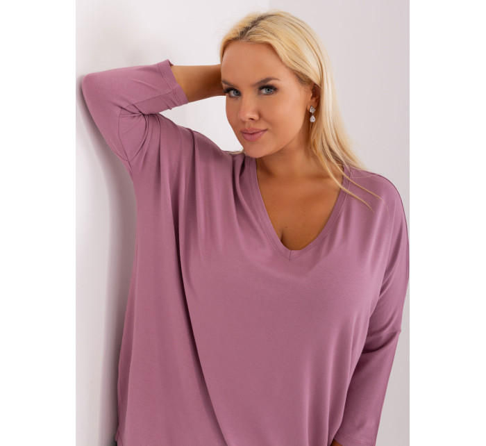 Prašně růžová halenka plus size velikosti s 3/4 rukávy