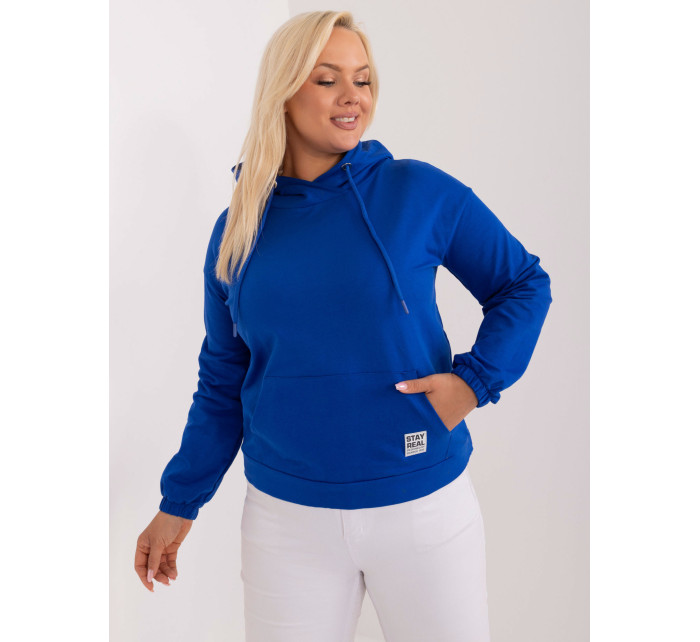 Modrá bavlněná mikina plus size s kapucí