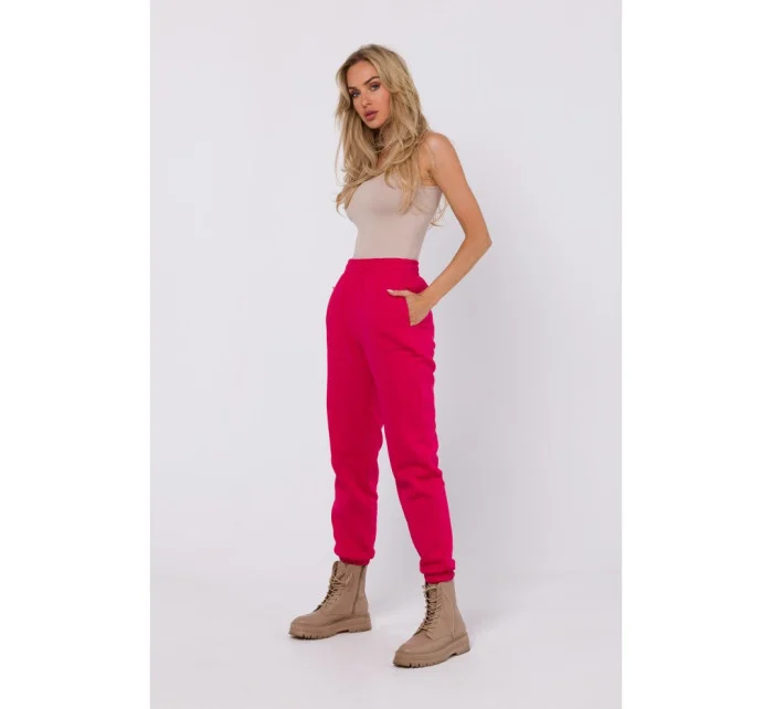 model 18863568 Kalhoty Jogger s předním prošíváním malinová barva - Moe