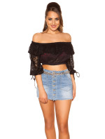 Sexy krajková košile Crop Off Shoulder