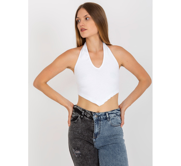 Bílý žebrovaný basic crop top RUE PARIS