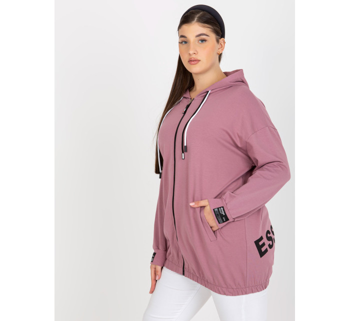 Prašně růžová plus size mikina na zip s potiskem na zádech