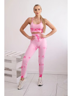 Dámský fitness set top + push up legíny -  růžová/fuchsiová