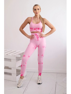 Dámský fitness set top + push up legíny -  růžová/fuchsiová