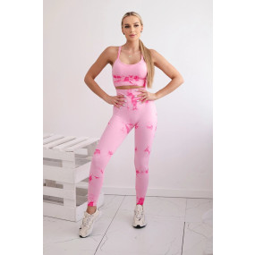 Dámský fitness set top + push up legíny -  růžová/fuchsiová