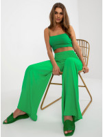 Široké zelené látkové kalhoty