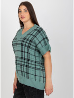 Mint pletená plus size vesta v kostce