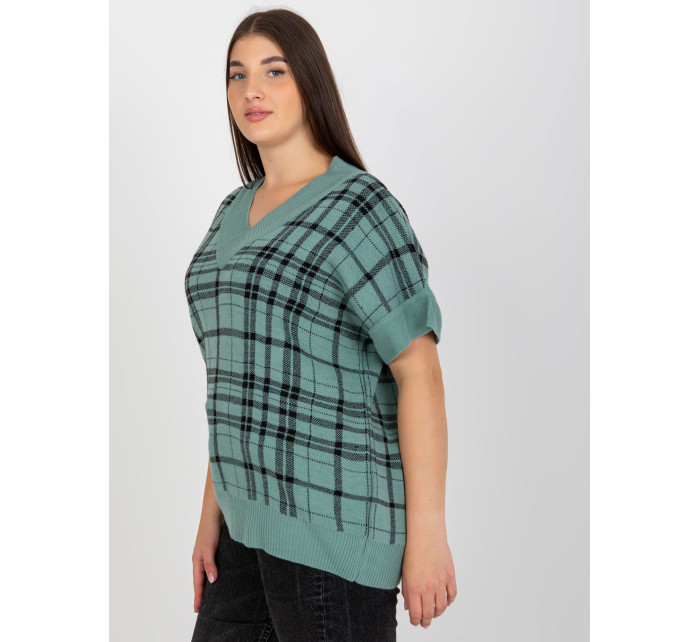 Mint pletená plus size vesta v kostce