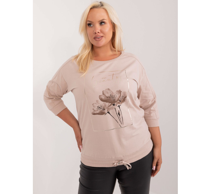 Béžová dámská halenka plus size s potiskem