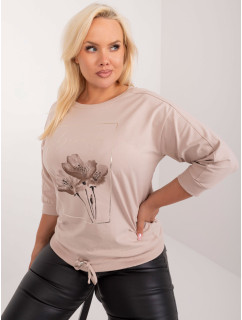 Béžová dámská halenka plus size s potiskem