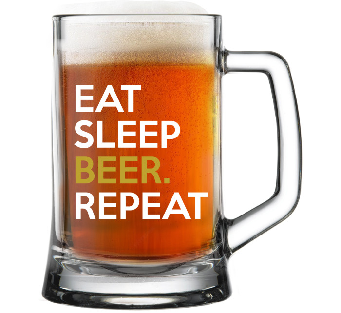 EAT SLEEP BEER. REPEAT - pivní sklenice 0,5 l