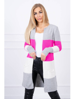 Svetr Cardigan na ramínka šedá+růžová neon