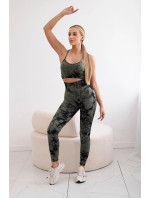 Fitness set top s nastavitelnými ramínky + push up legíny khaki