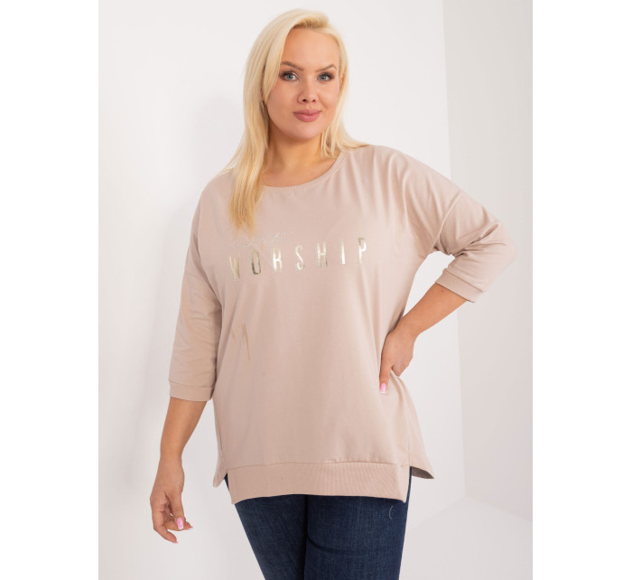 Béžová blůza plus size s nápisem