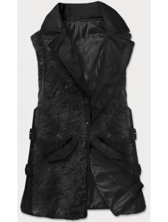 Elegantní černá vesta z eko kůže a kožešiny (BR9592-101)