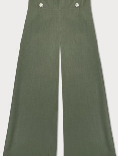 Elegantní široké dámské kalhoty v khaki barvě (33575)