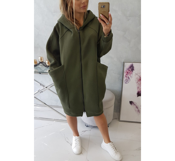 Oversize zateplená mikina v khaki barvě