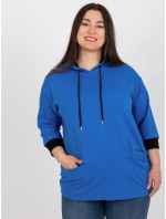 Tmavě modrá mikina plus size s kapucí