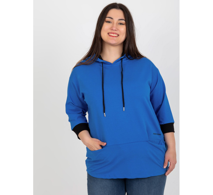 Tmavě modrá mikina plus size s kapucí