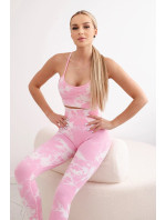 Dámský fitness set top + push up legíny - světle růžová