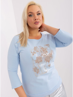 Světle modrá halenka plus size s 3/4 rukávy