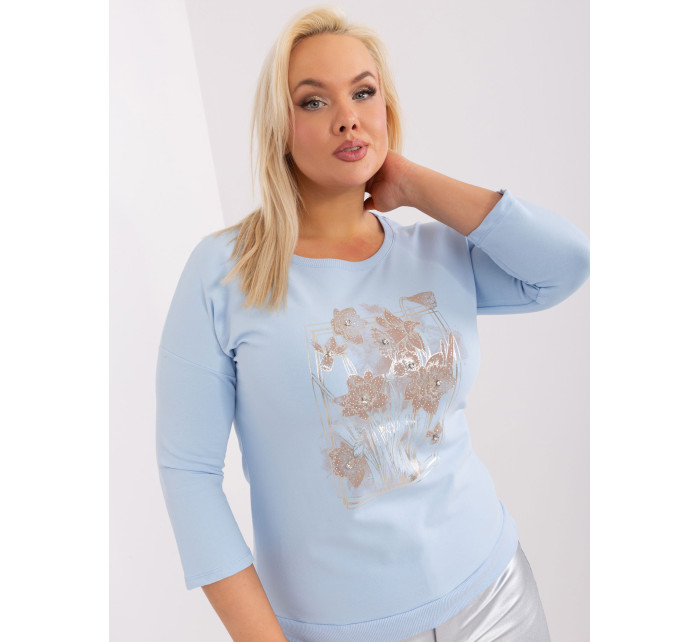 Světle modrá halenka plus size s 3/4 rukávy