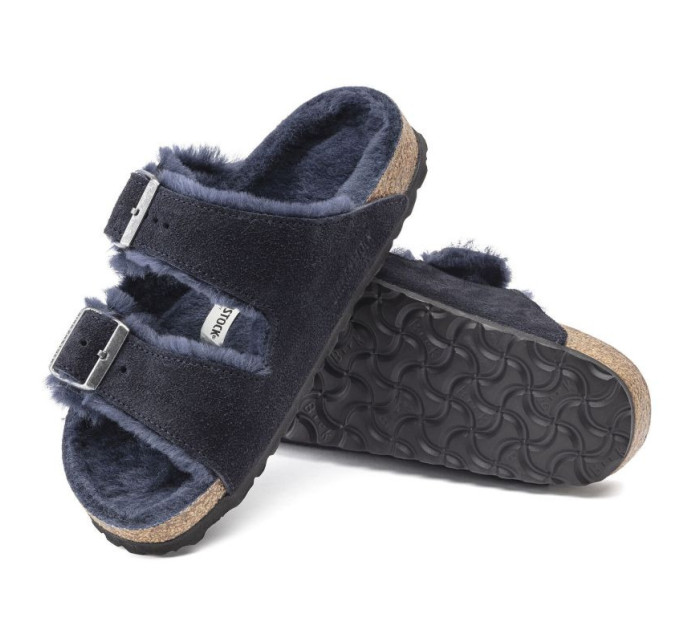 Birkenstock Arizona VL Shearling Midnight zateplené žabky semišová kůže úzké (1020583)