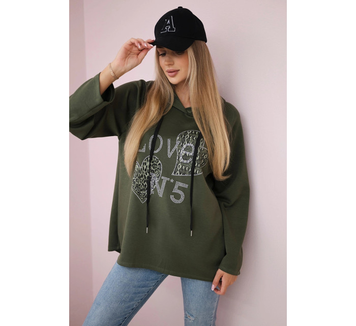 Oversized viskózová mikina Love khaki