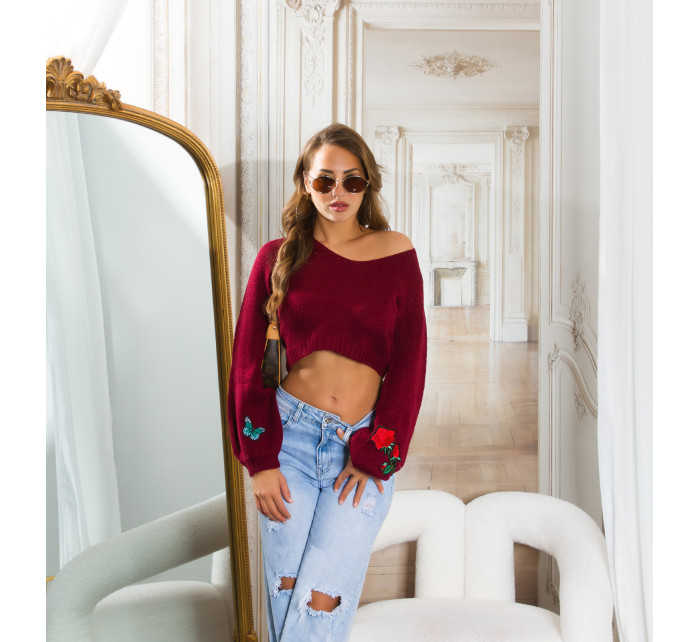 Sexy KouCla Crop knit sweater with patches