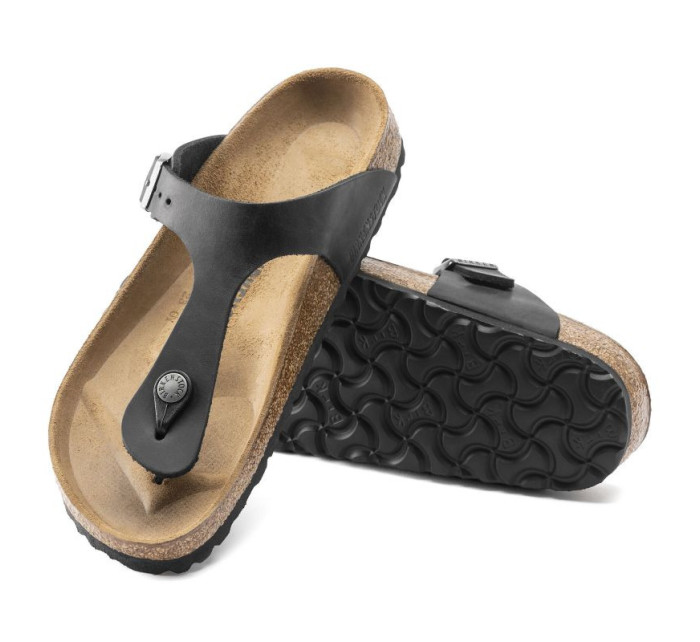 Dámské/pánské žabky Birkenstock Gizeh NU Oiled Black Regular z olejované kůže pro širokou nohu (0845251)