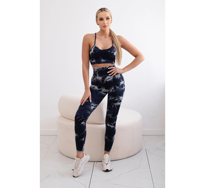 Dámské fitness set top + push up legíny - tmavě modrá