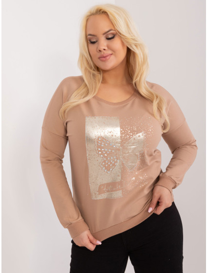 Tmavě béžová dámská halenka plus size s aplikací