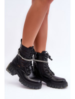 Módní dělnické boty s řetízkem černá Solesso