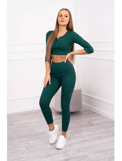 Žebrovaný crop top set tmavě zelené barvy