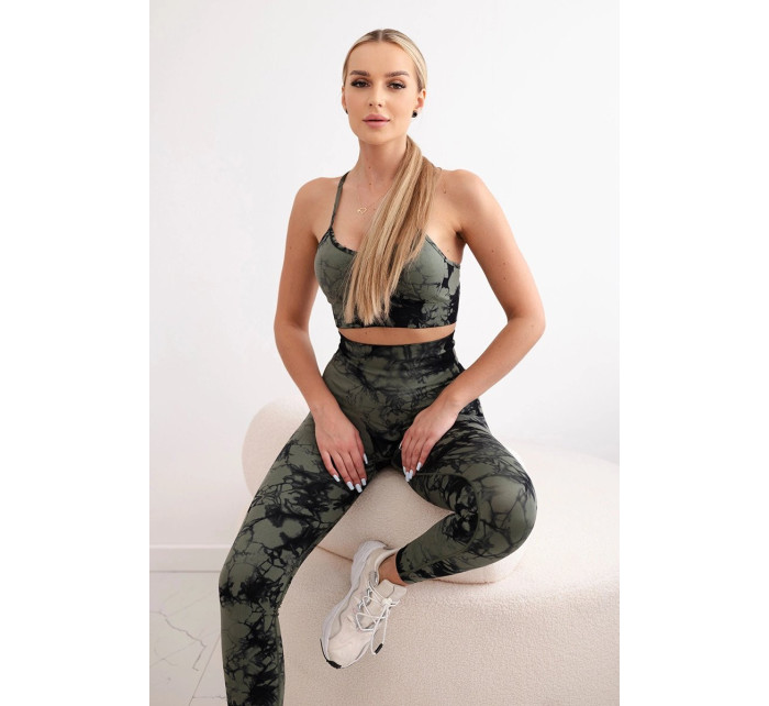 Dámské fitness set top + push up legíny - khaki