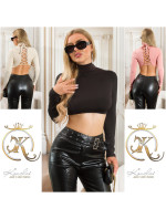 Sexy KouCla Long Sleeve Crop Shirt laced