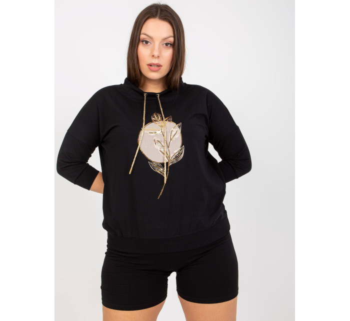 Černá halenka plus size velikosti pro každodenní nošení s potiskem